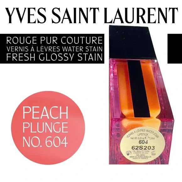 Yves Saint Laurent 🆕 Vernis à Lèvres Water Stain • Peach Plunge, No. 604 • NEW - Picture 14 of 17
